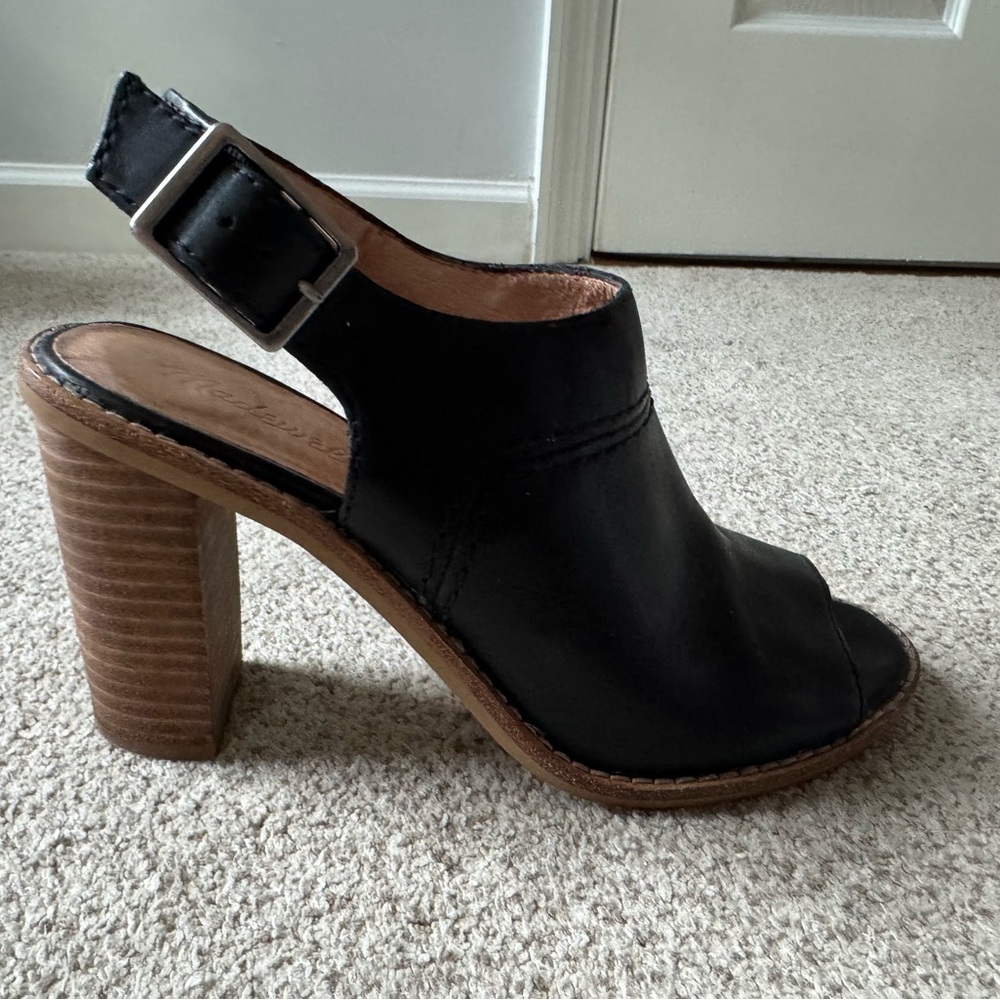 Madewell Black Leather Slingback Heels